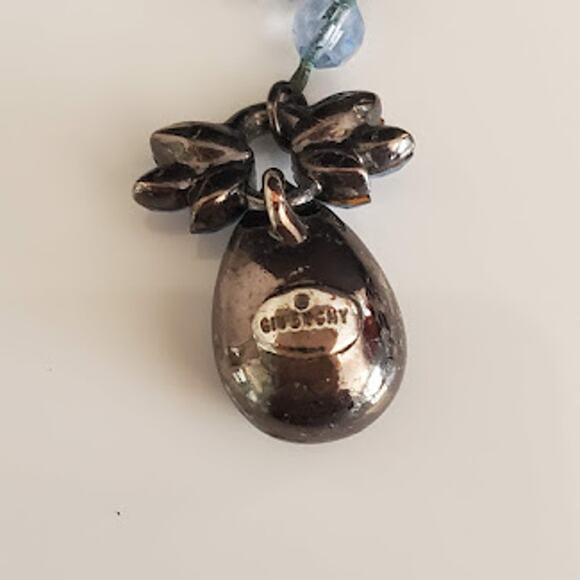 VTG Givenchy Women's Teardrop Pendant Beaded Chain Art Deco Silver Necklace - Picture 6 of 7